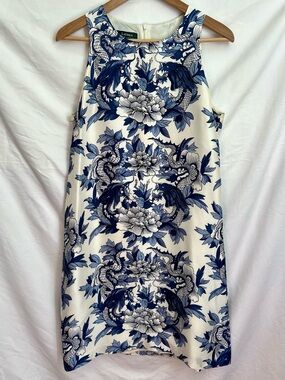 Ralph Lauren Nanking Floral Dragon Sleeveless Silk Dress, Size 8
